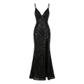Allevinbk™ Astra Sequin High-Slit Evening Gown | V-Neck Formal Prom Black Tie Wedding Guest Dress