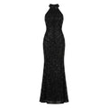 Allevinbk™ Vesper Sequin Halter-Neck Maxi Dress | Formal Evening Wedding Guest Cocktail Gown