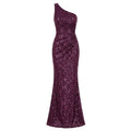 Allevinbk™ One-Shoulder Sequin Evening Dress | Ruched Formal Wedding Guest Maxi Gown