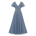 Allevinbk™ Aurora Sequin Flutter-Sleeve Chiffon Gown | Formal Mother of the Bride Wedding Guest Dress