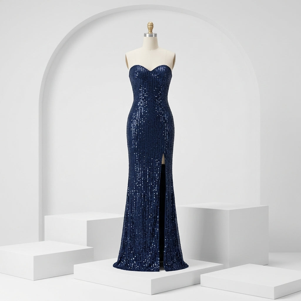 Allevinbk™ Nova Strapless Sequin Column Gown | Sweetheart Black Tie Formal Prom Wedding Guest Dress