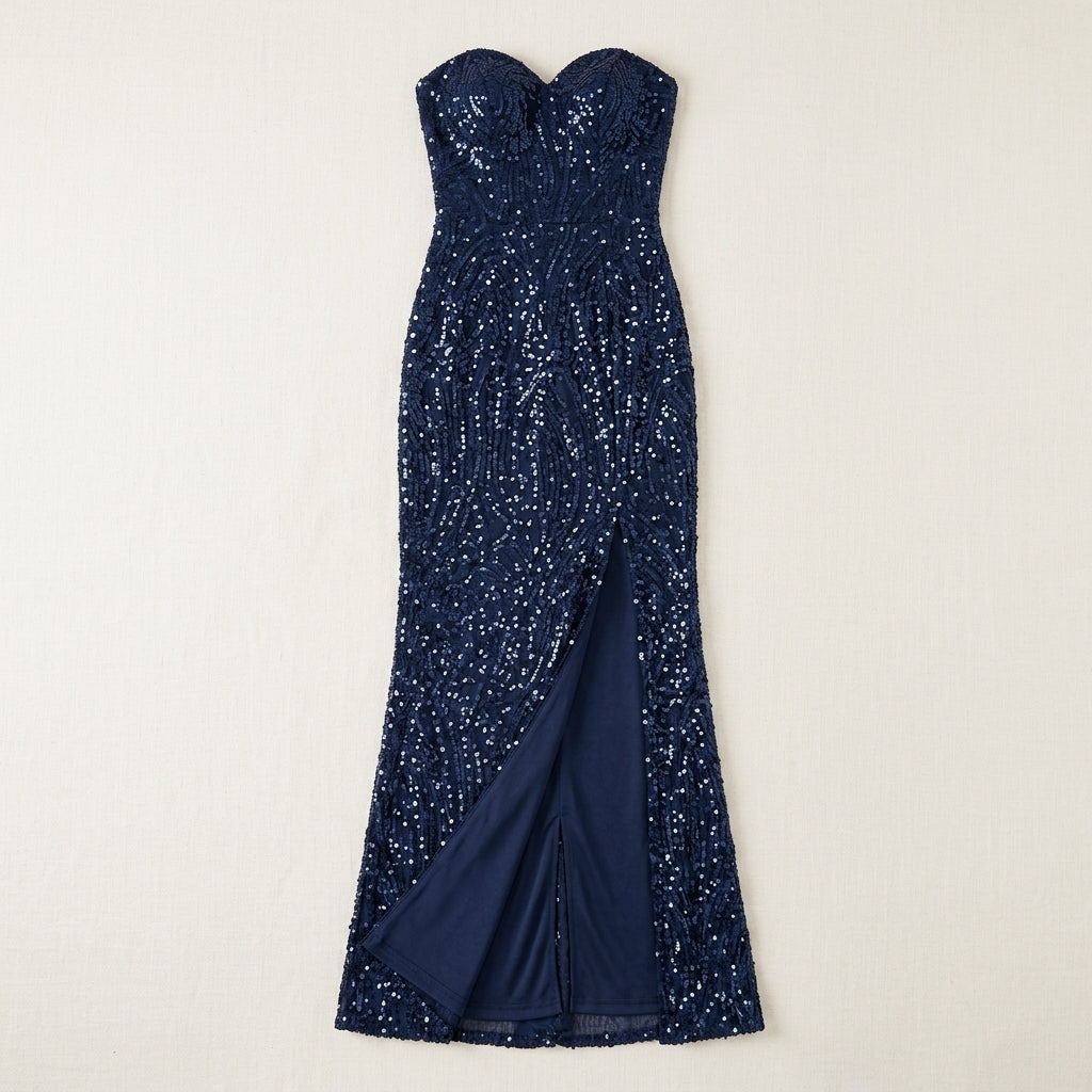 Allevinbk™ Nova Strapless Sequin Column Gown | Sweetheart Black Tie Formal Prom Wedding Guest Dress