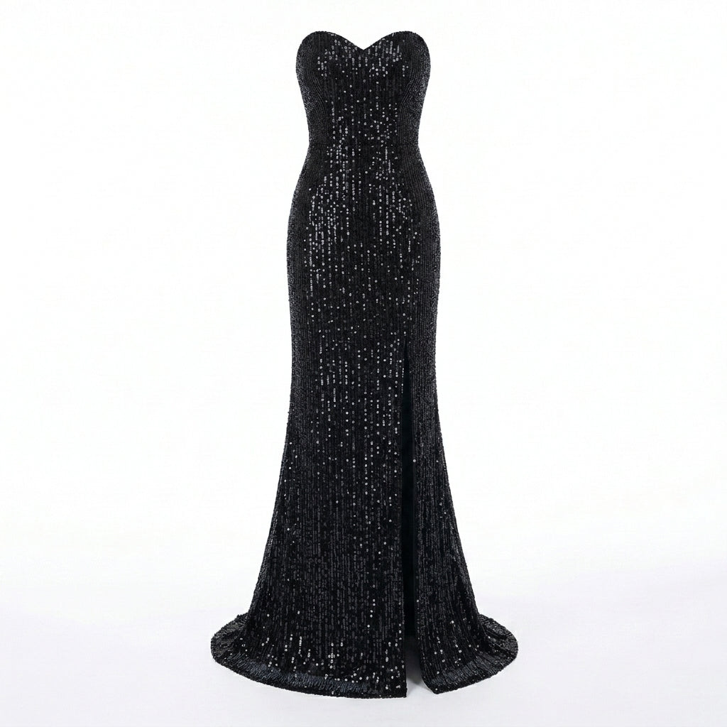 Allevinbk™ Nova Strapless Sequin Column Gown | Sweetheart Black Tie Formal Prom Wedding Guest Dress