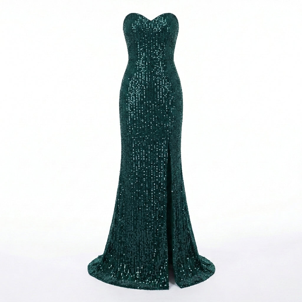 Allevinbk™ Nova Strapless Sequin Column Gown | Sweetheart Black Tie Formal Prom Wedding Guest Dress