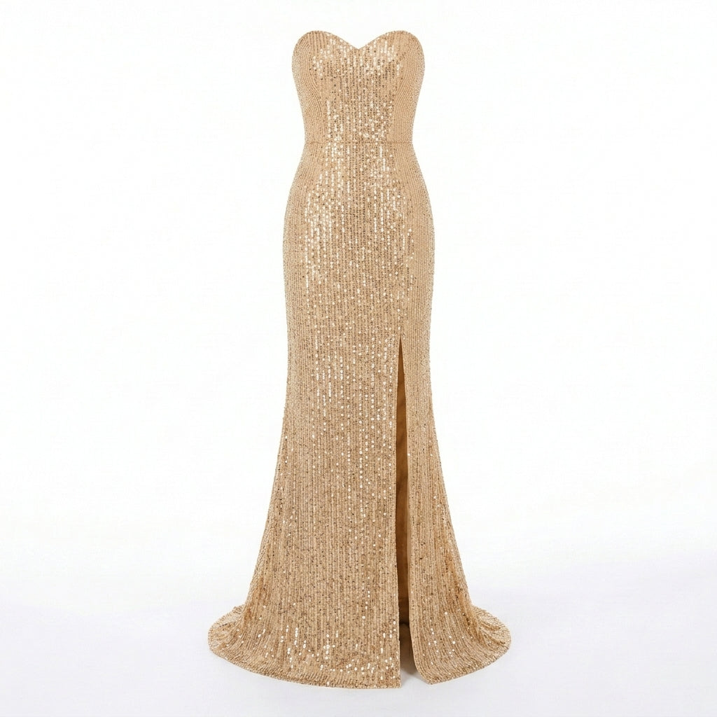 Allevinbk™ Nova Strapless Sequin Column Gown | Sweetheart Black Tie Formal Prom Wedding Guest Dress