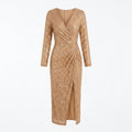 Allevinbk™ Sequin Wrap Midi Dress | V-Neck Cocktail Wedding Guest Formal Party Dress