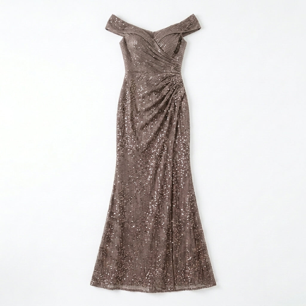 Allevinbk™ Sequin Off-the-Shoulder Evening Gown | Formal Maxi Gala Wedding Guest Dress