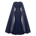Allevinbk™ Sequin Cape-Sleeve Gown | Formal Gala Mother of the Bride Wedding Maxi Dress